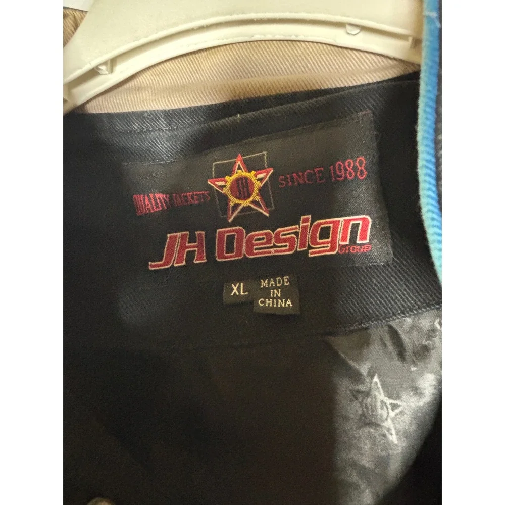 JH Design NASCAR Racing Jacket Mens XL Black Cotton Twill Embroidered Bomber Y2K